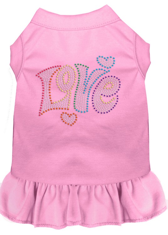 Technicolor Love Rhinestone Pet Dress Light Pink XS